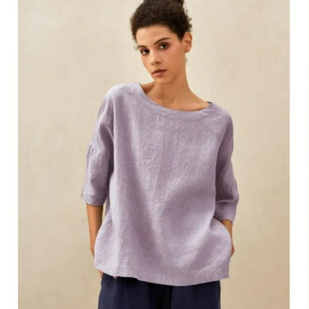 100% Linen Boatneck 3/4 Length Sleeve Top size XL BNWT